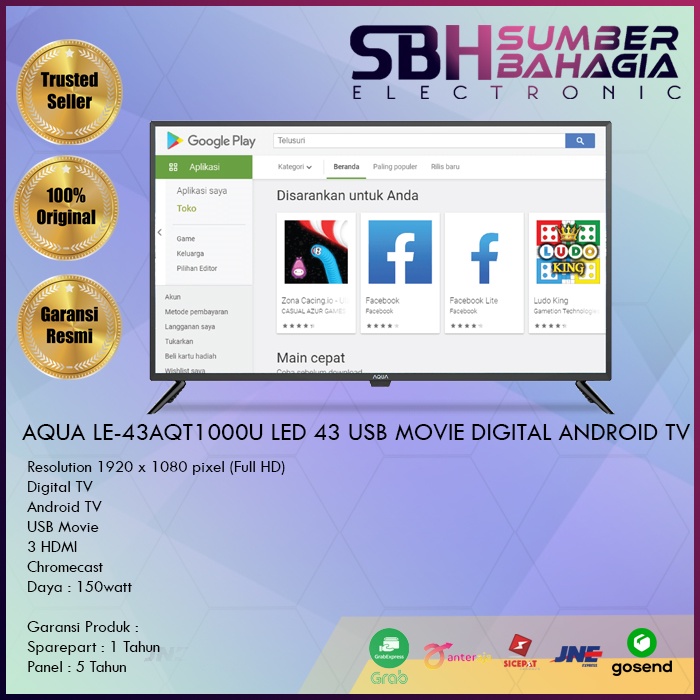 AQUA LE-43AQT1000U LED 43 USB MOVIE DIGITAL ANDROID TV (NEW) (KHUSUS BANDUNG)