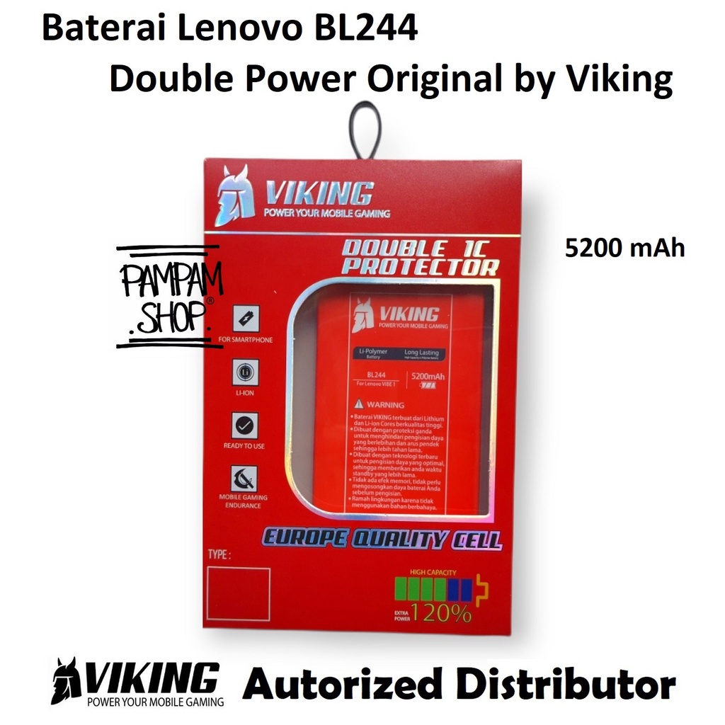 Baterai VIKING Double Power Original Lenovo Vibe P1 A42 Turbo BL244 Batre Batrai Battery P1A42 Ori