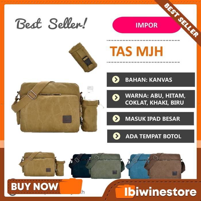 BH185 TAS SELEMPANG KANVAS MJH TEMPAT BOTTLE TAS SELEMPANG MURAH TAS KANVAS MURAH TAS KANVAS BRANDED