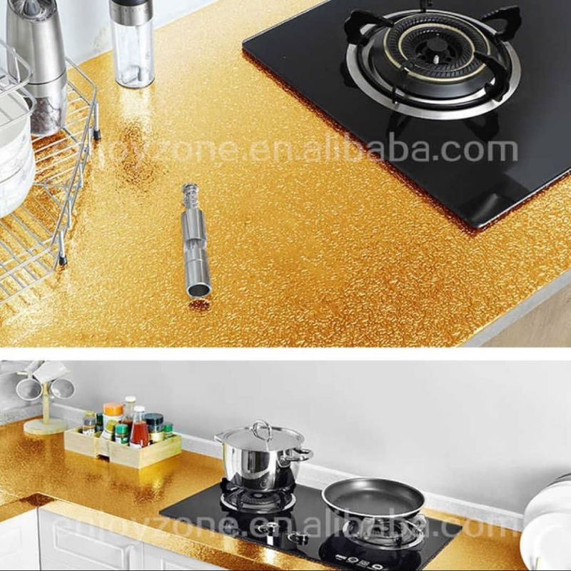 wallpaper sticker dapur alumunium foil motif gold abstrak