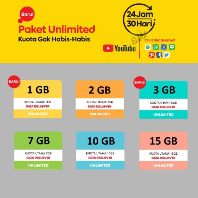 Indosat Data Rollover Kuota Unlimited Youtube 24 Jam 30hari Paket Internet Shopee Indonesia