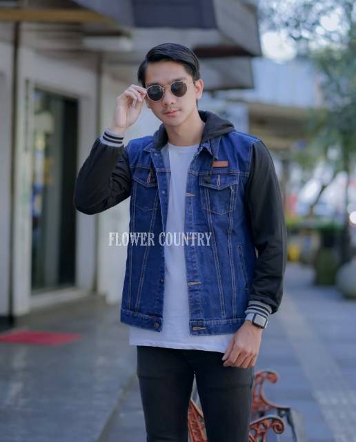 Jaket jeans hodie / jaket jeans combinasi flaace / jaket pria hodie jeans / jaket original /bisa cod