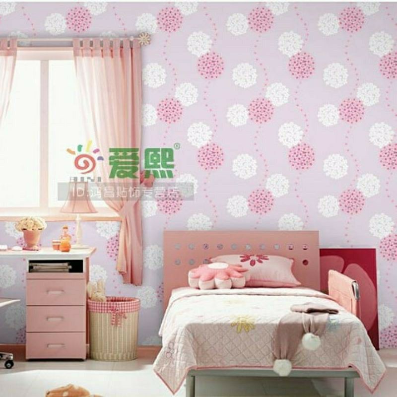 Wallpaper Dinding Motif Dandelion Pink 10m x 45cm