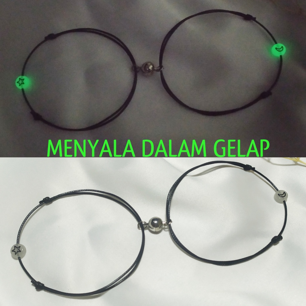 Gelang Glow In The Dark Couple Magnet Bisa Menyala Dalam Gelap Bulan Bintang