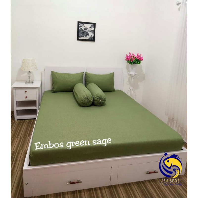 Grosir Sprei Termurah Embos Green Sage/Sprei Polos Hijau Lumut /Sprei Hotel Polos ukuran 120/160/180
