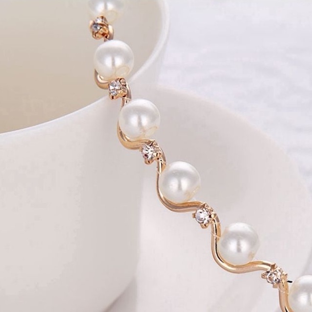Bando Korea Mutiara Diamond Crystal Zircon Luxury Wave Korean Pearl Kristal Headband Hairband Headpiece Zigzag