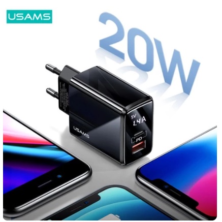 USAMS T40 Adapter Charger Fast Charge Digital Display QC3.0 PD 20W