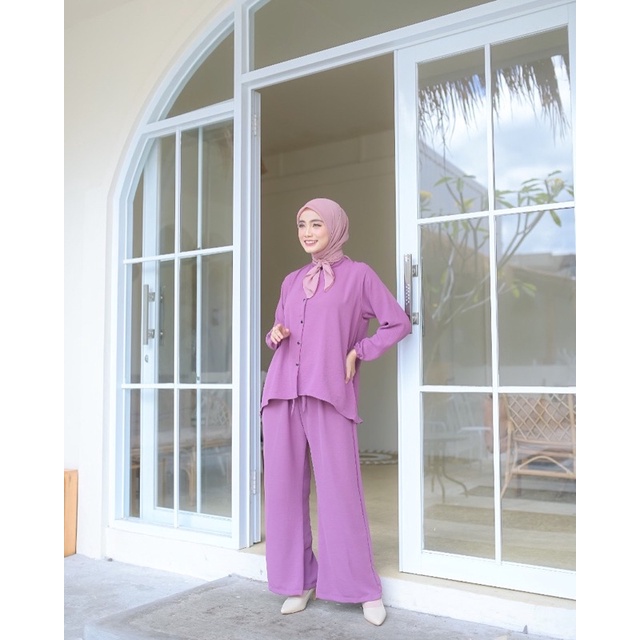 BEST SELLER | BISA COD | Daily set pejamas panjang premium busui - piyama lengan panjg rayon premium-Set kulot lilac