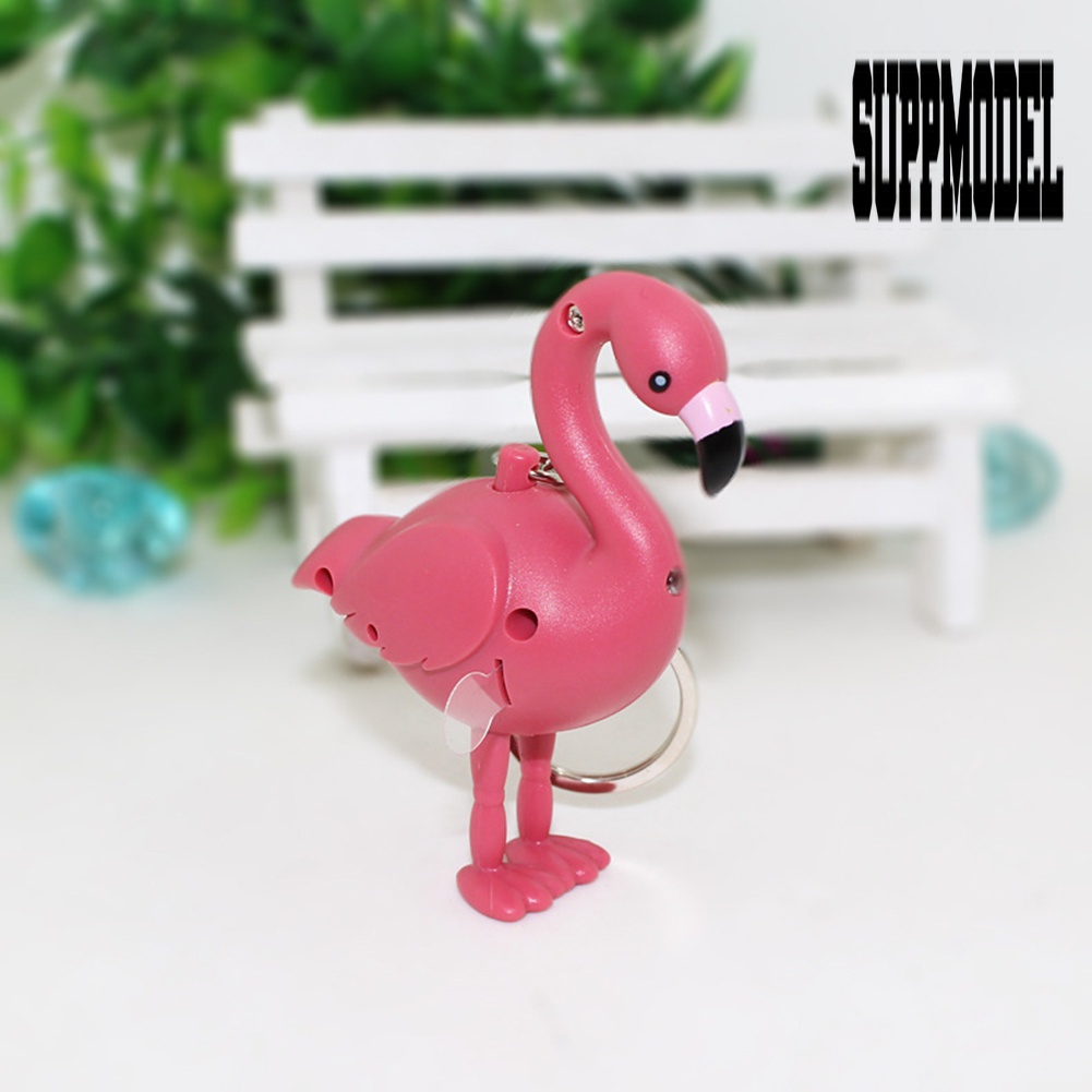 Suppmodel Gantungan Kunci Bentuk Flamingo Kartun Dengan Lampu Senter LED + Suara