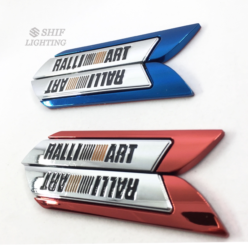 2pcs Stiker Emblem Logo Ralliart Bahan Metal Untuk Mobil Mitsubishi