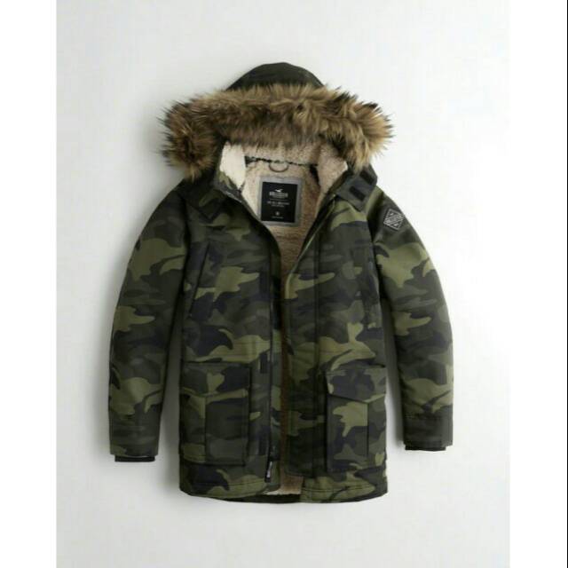 JAKET HOLLISTER ALL WEATHER SHERPA LINED PARKA JACKET CAMO-JAKET MUSIM DINGIN PRIA-JAKET TRAVELING