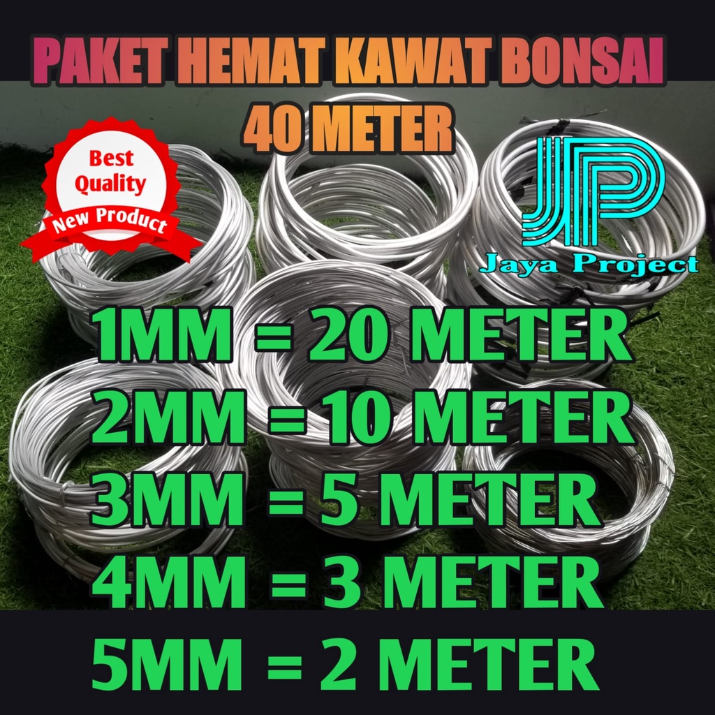 KAWAT BONSAI ALUMINIUM PAKET HEMAT 40 METER 1MM SD 5MM