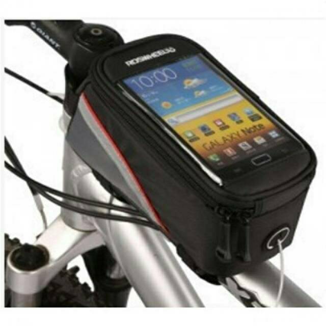Tas frame depan sepeda roswheel asli tempat holder hp handphone smartphone top tube