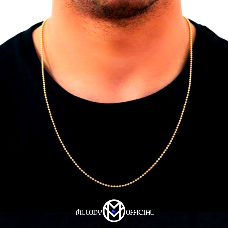 NEW - Kalung Pria Bulat Kecil Titanium Bola Merica Biji Lada Gold Silver Panjang 60cm Anti Karat