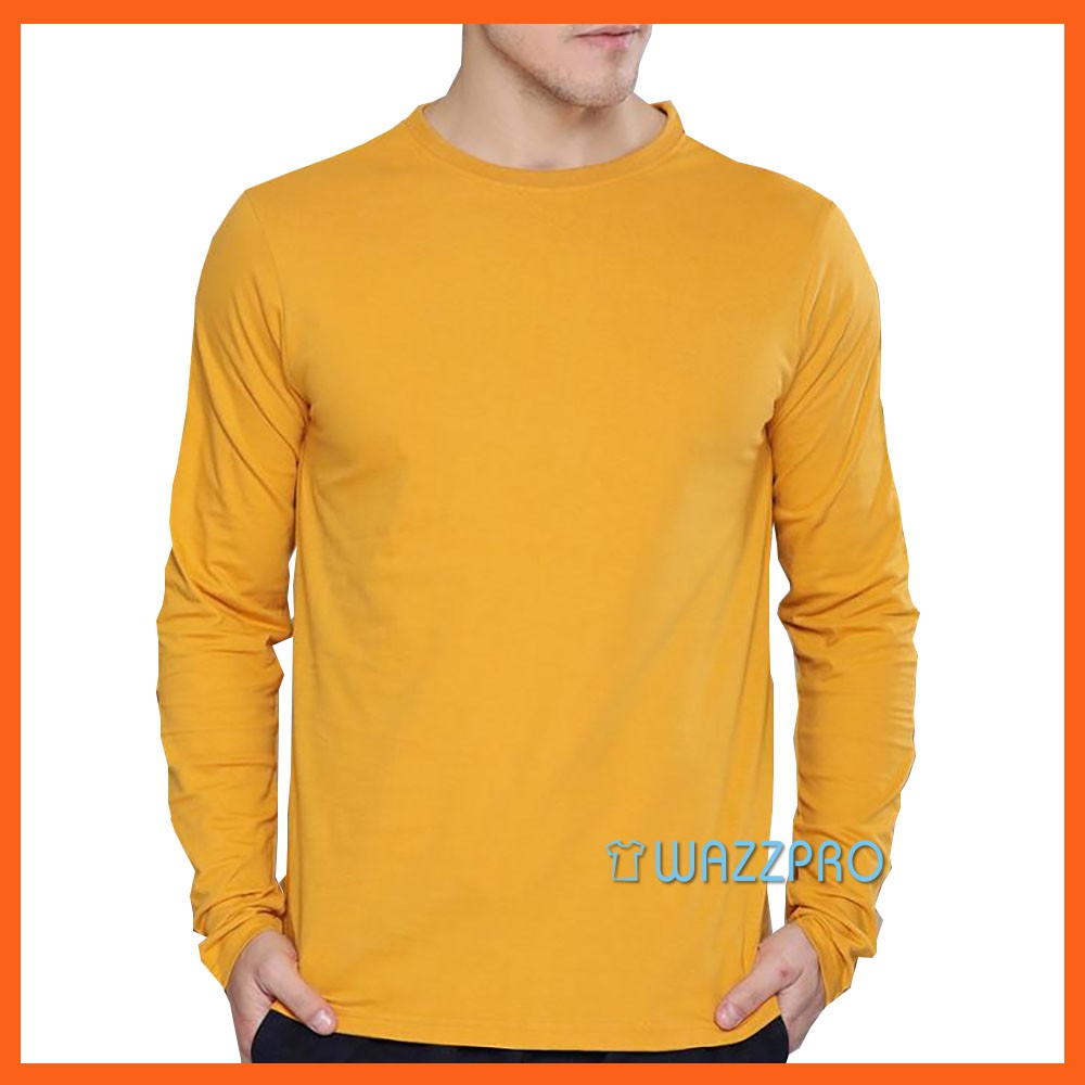 Kaos Polos Distro Pria Wanita Cotton Combed 30s Lengan Panjang Mustard / Baju Polos Cowok Cewek