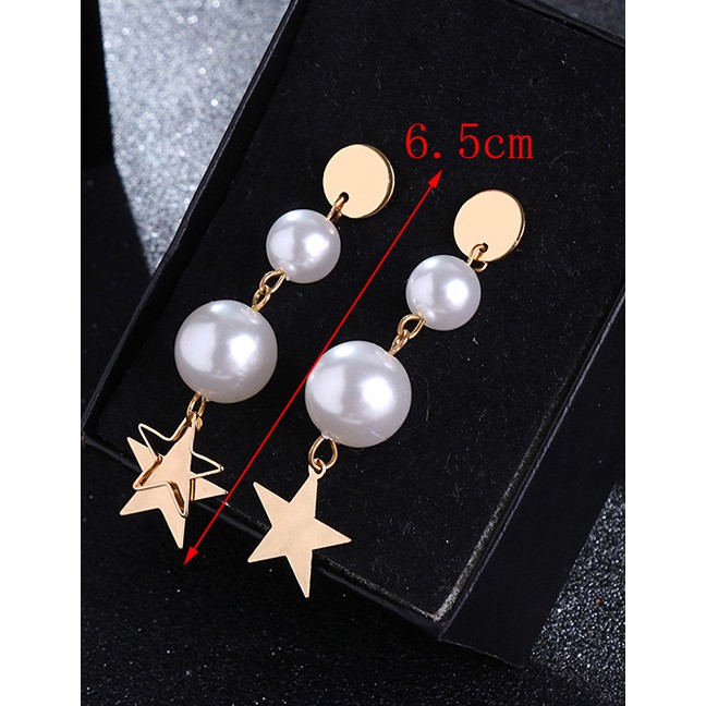 LRC Anting Tusuk Fashion Gold Color Pearl Decorated Earrings