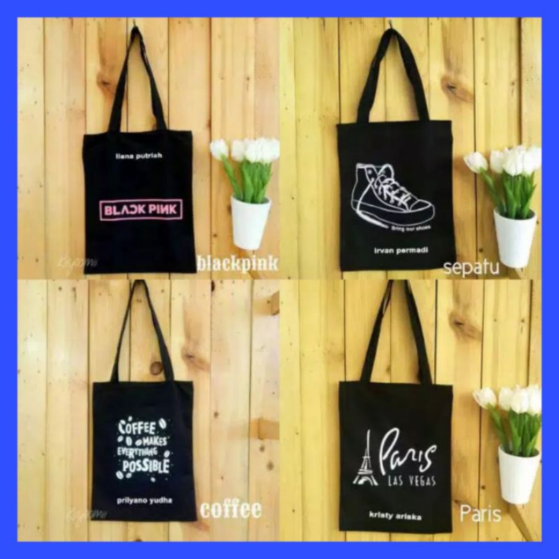 [BISA CUSTOM TAMBAH NAMA] TOTEBAG / STRINGBAG ADA RESLETING BISA COD