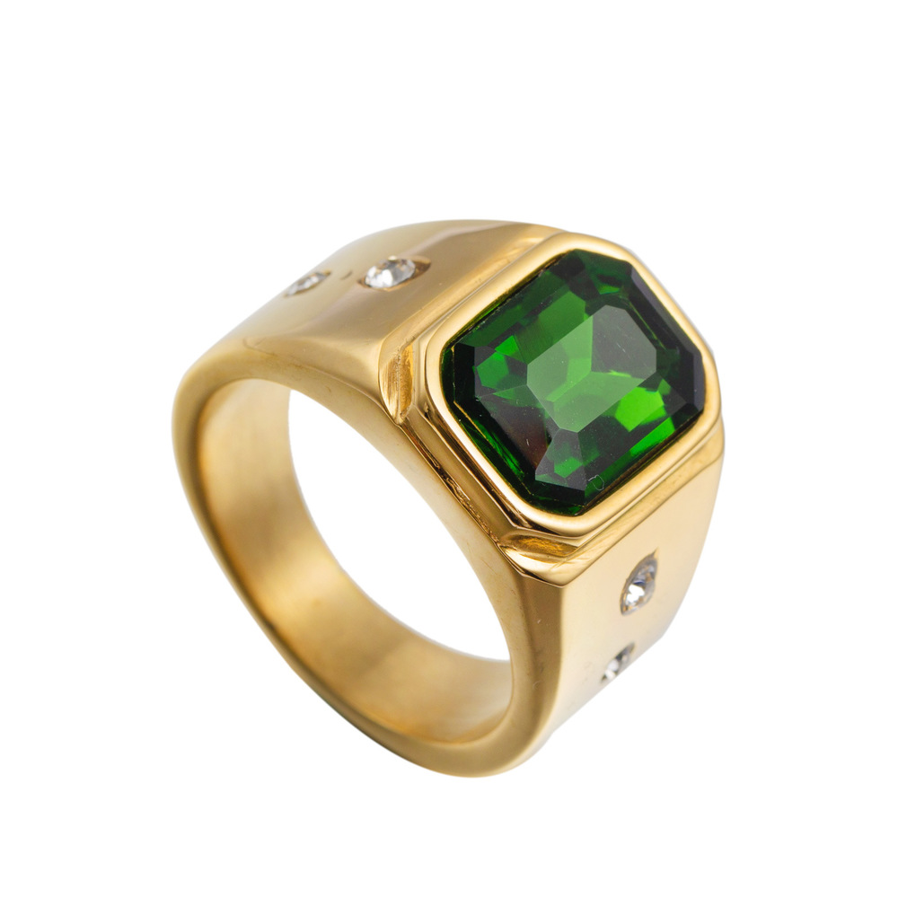 Cincin Kristal Berlian Ruby Emerald Kuning 18k Bahan Titanium Steel Untuk Pria