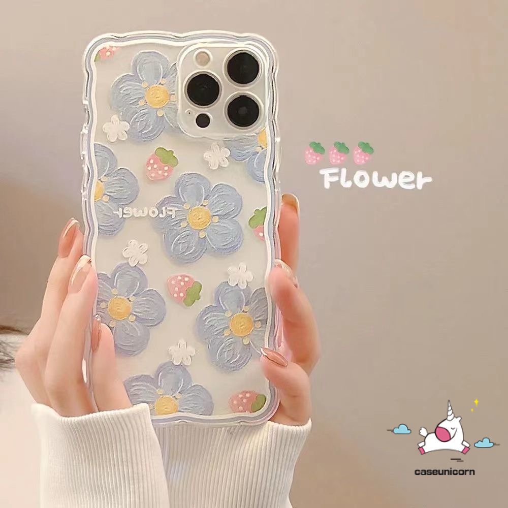 Soft Case Bahan Tpu Motif Bunga Strawberry Untuk iPhone 11 13 12 Pro Max 7 8 6 6s Plus X XR XS Max SE 2020