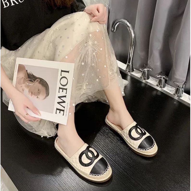 [COD] 10555 Sandal Import Wanita Espadrilles Slip On Mules