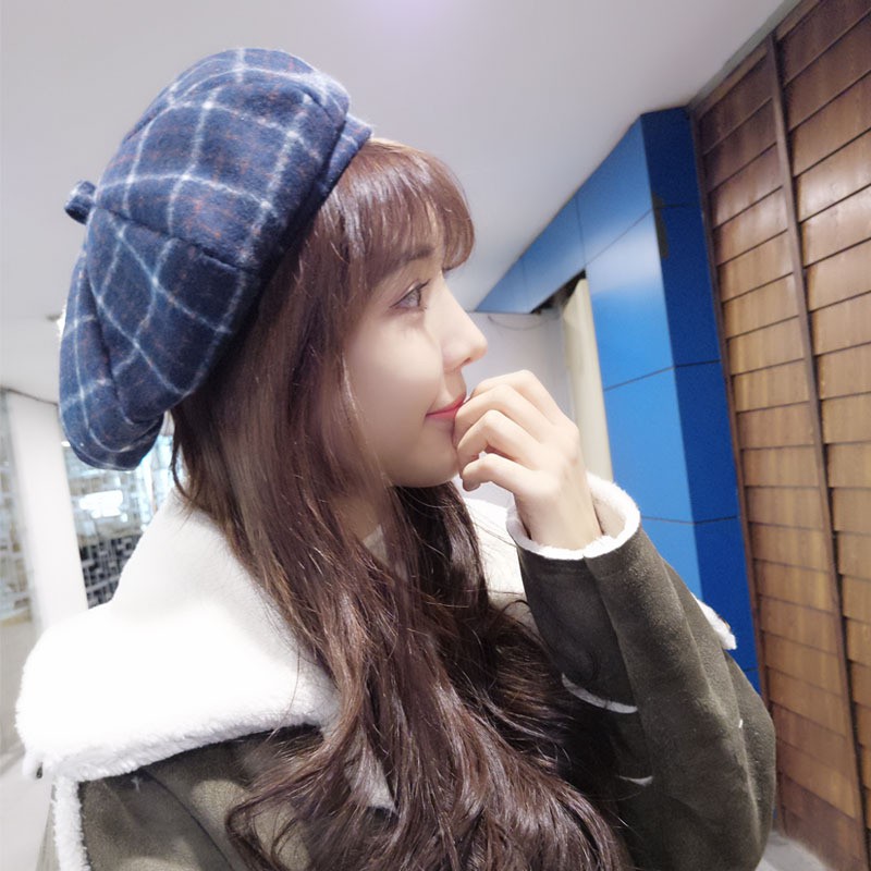 TBTA topi beret tebal high quality tartan plaid wol winter import jepang korea musim dingin baret