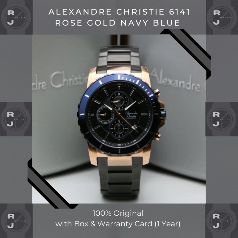 Jam Tangan Pria Alexandre Christie AC 6141 Rose Gold Navy Blue Original Garansi Resmi 1 Tahun