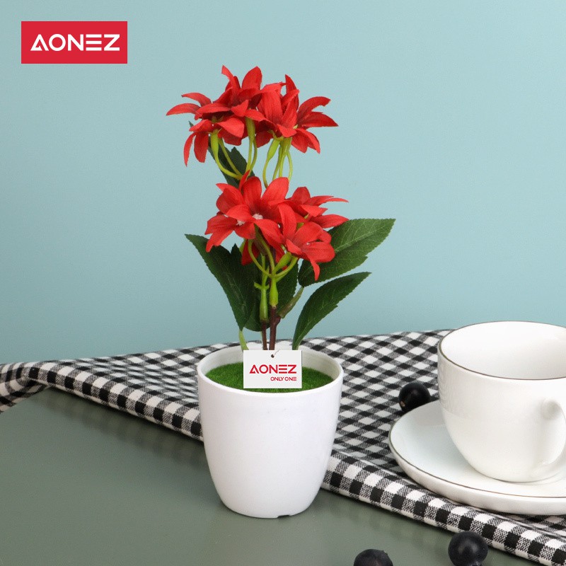 Aonez Mawar segitiga Bunga simulasi mawar pot bunga plastik Bunga buatan bunga hias tanaman-2