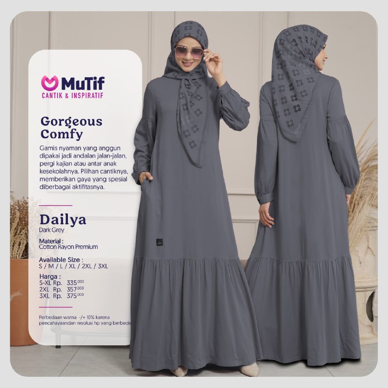 MUTIF | Dailya Dark Grey | Dailya Black | Dailya Maroon | Dailya Navy | Dailya Teraccota | Dress Mus