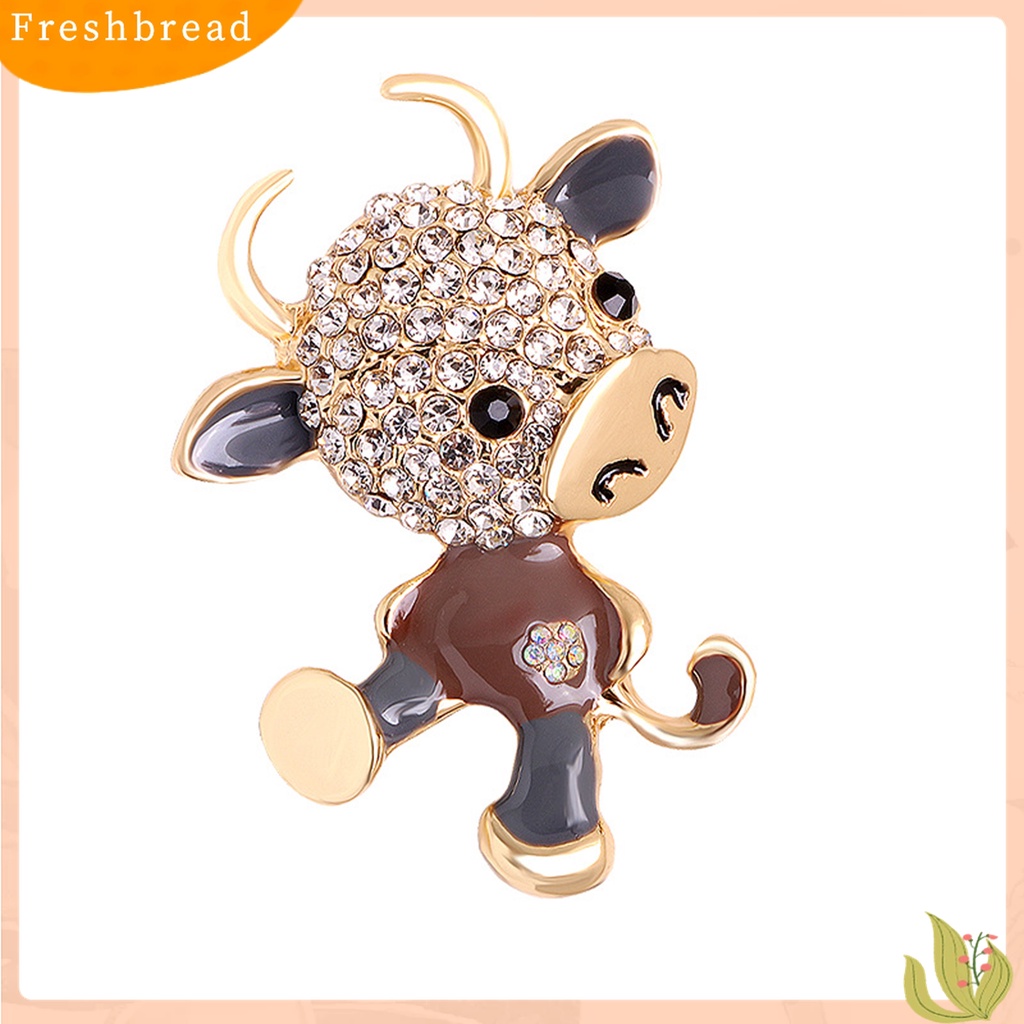 Terlaris Rhinestone Inlaid Zodiac Cow Shape Brooch Pins Clothes Accessory Jewelry Gift