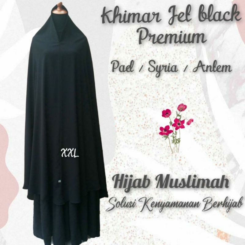 Khimar Bergo Jumbo dan Floor Khimar Bahan Jetblack Premium By Hijab Muslimah