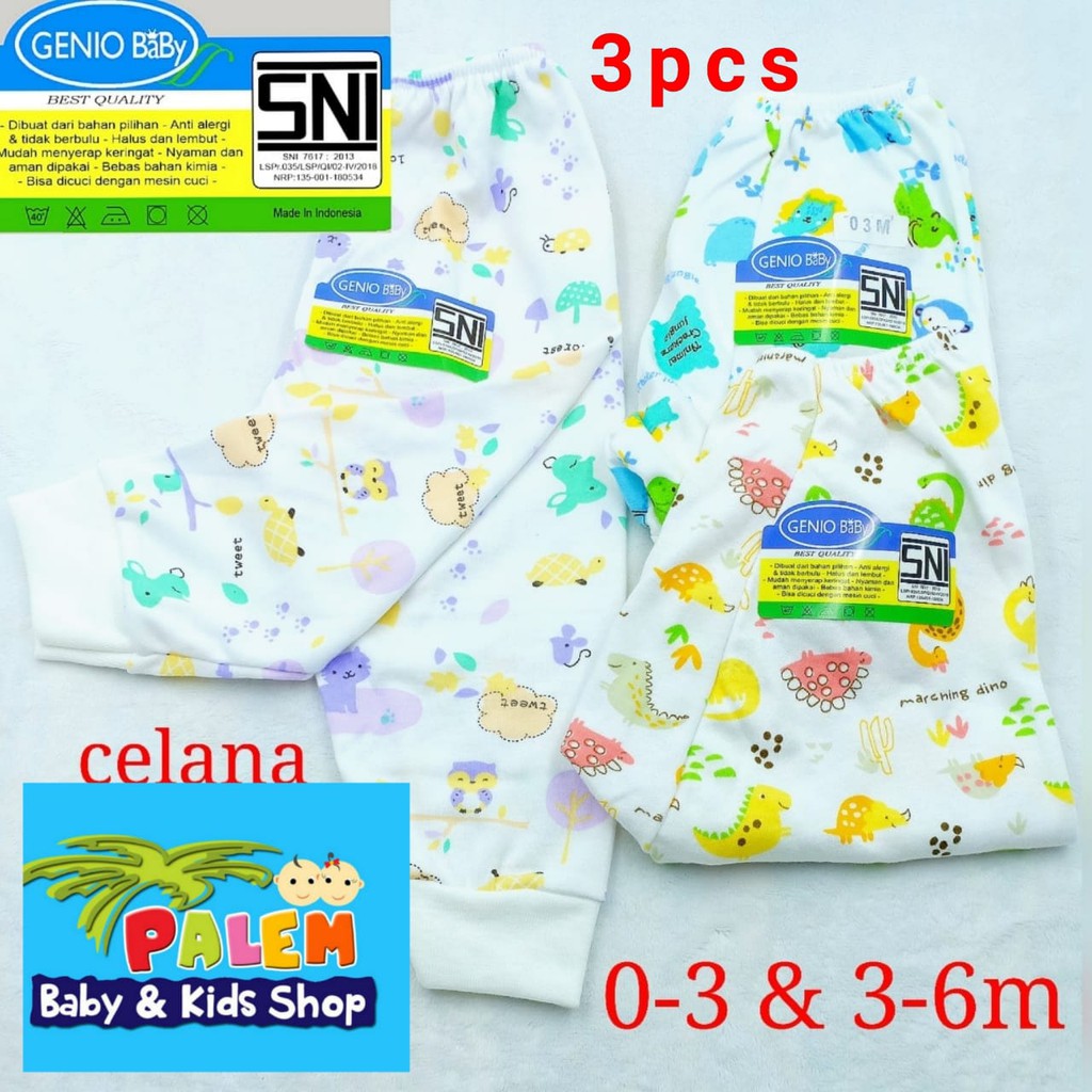 GENIO - celana panjang baby tutup kaki motif isi 3pcs 0-3 - 3-6 M motif