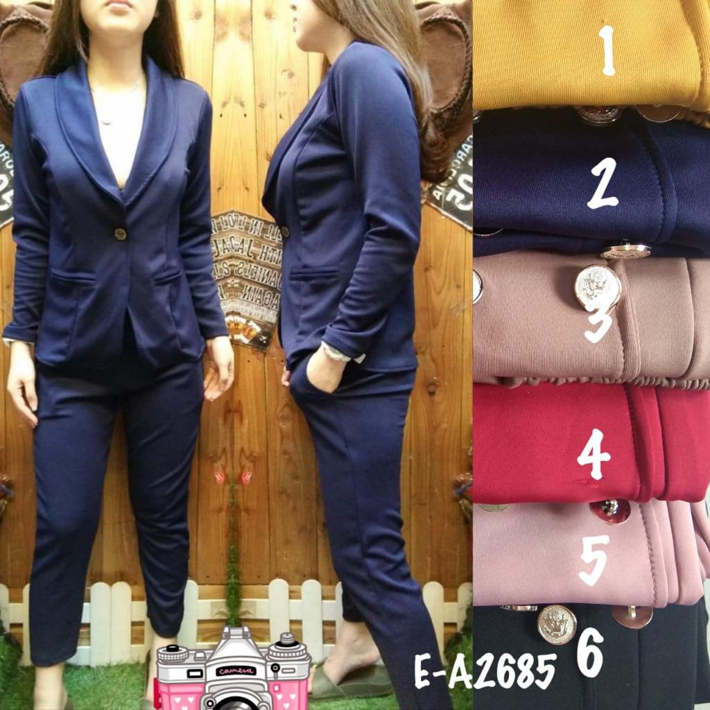 Kathryn collection # 056, #fashion wanita 2022 #stelan wanita # stelan blazer  tgn pjg celana pjg bahan scuba scuba polos import