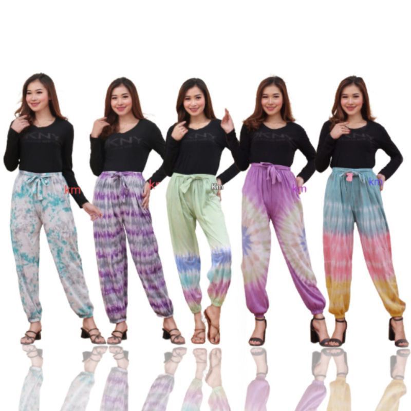 Celana Aladin joger bali wanita kain bahan kaos tali depan kekinian murah