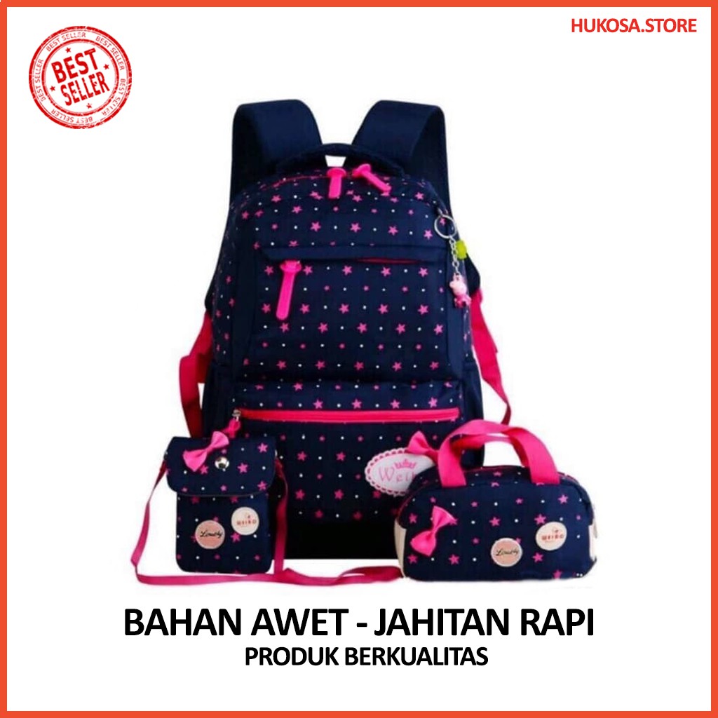 TAS RANSEL MURAH PEREMPUAN SEKOLAH SD SMP SMA BACKPACK E5B6 SET GROSIR WANITA WARNA PINK UNGU ANAK