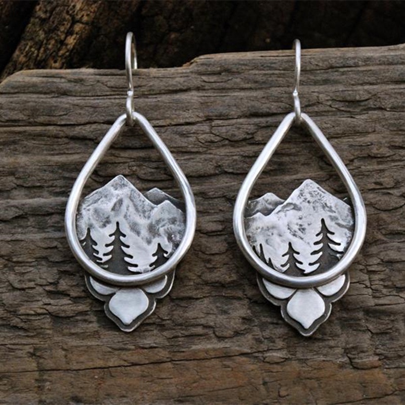 Anting Liontin Pohon Kecil Gaya Retro National Warna Silver Untuk Wanita