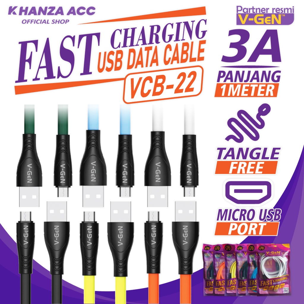 KHANZAACC V-GeN VCB-22 Kabel Data VGEN Micro USB Fast Charging 3A 1 Meter Original