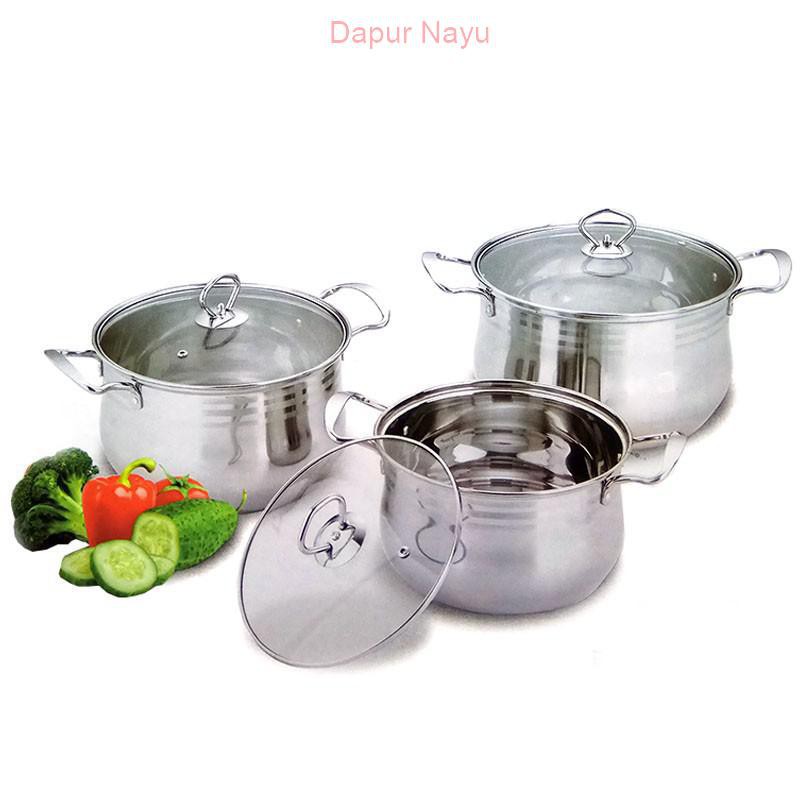 555 SA Cookware set Panci stainless steel 262422 cm CG3  panci set  panci 555  panci tutup kaca