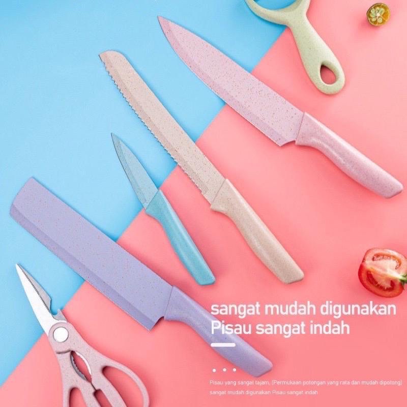 Pisau Set Dapur Pisau Daging Stainless Steel Gunting Telenan Pisau Jerami Keramik Corrugated Knife Q2 8606