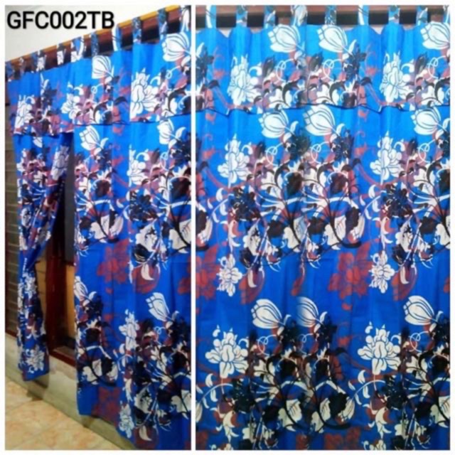 [ PINTU DAN JENDELA ] GORDEN TALI + PONI MOTIF BUNGA KEMBANG BIRU