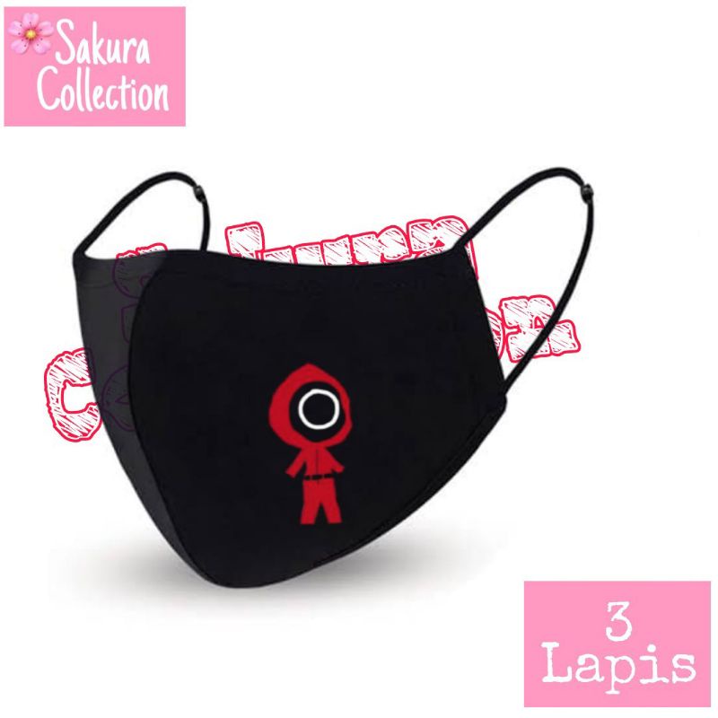 Masker Kain 3 Lapis / Scuba Anak Dewasa / Earloop Logo SQUIDGAME Korea karakter anak sd smp sma