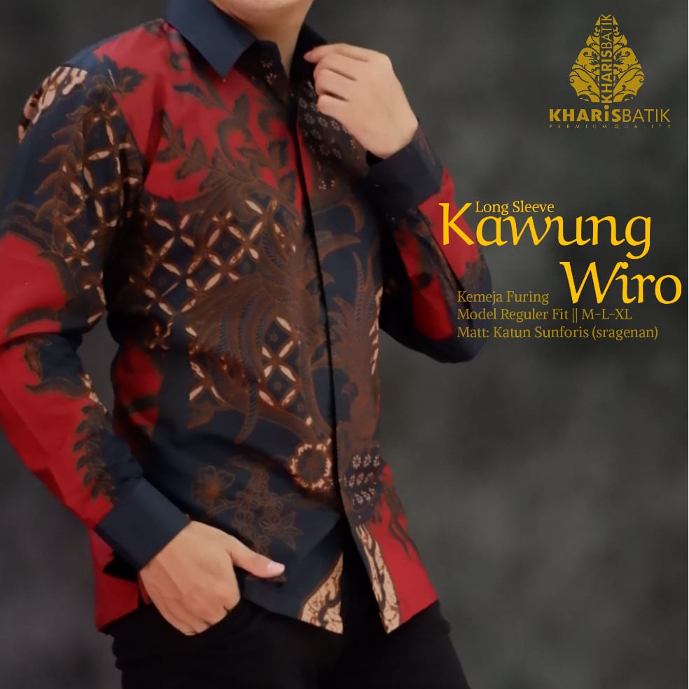 KAWUNG WIRO Kemeja Batik Pria Lengan Panjang Katun Halus FULL FURING Batik KHARIS