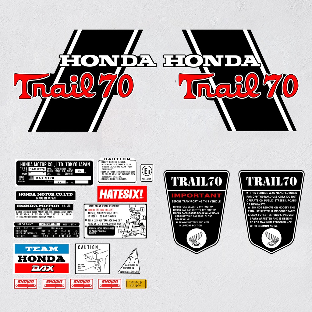 Sticker Stiker Decal Honda Dax ST 70 Trail CT70H Hatesix