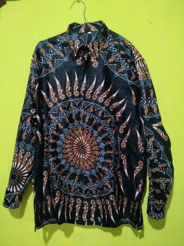 Kemeja Batik Pria Lengan Panjang Size M L Xl Xxl  Bswart Batik Hrb026 Kenongo Hem Panjang Padi