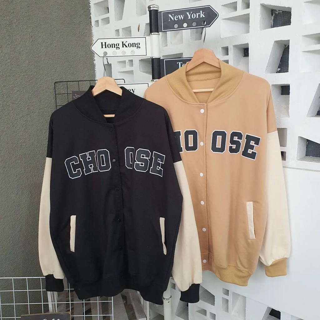 Jaket Baseball Choose Oversize Sweater Wanita Korean Style