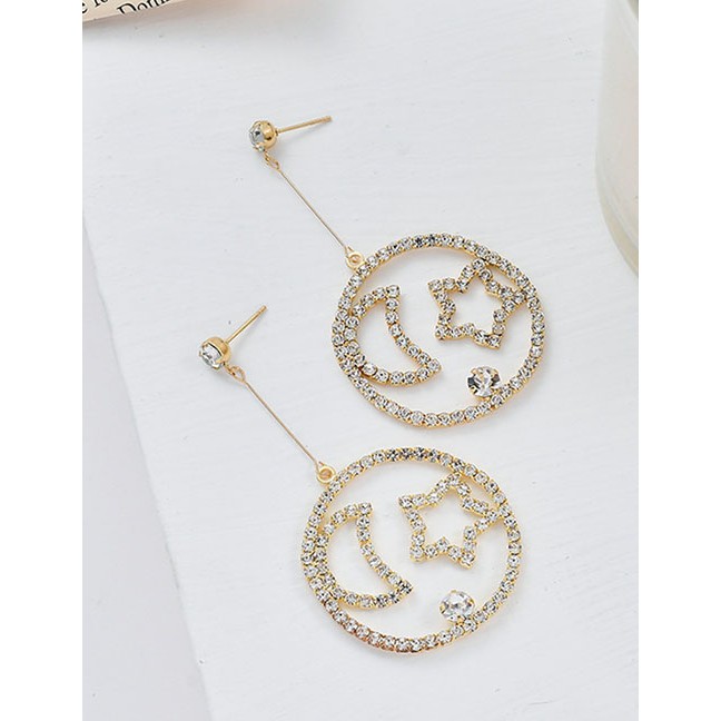 LRC Anting Tusuk Fashion Gold Full Circled Star And Moon Earrings D40217