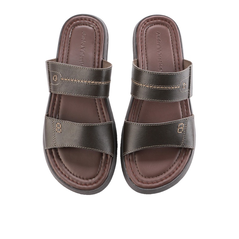 SANDAL SLIDE KULIT ANDRE VALENTINO PRIA ORIGINAL CASUAL COKLAT AVM17