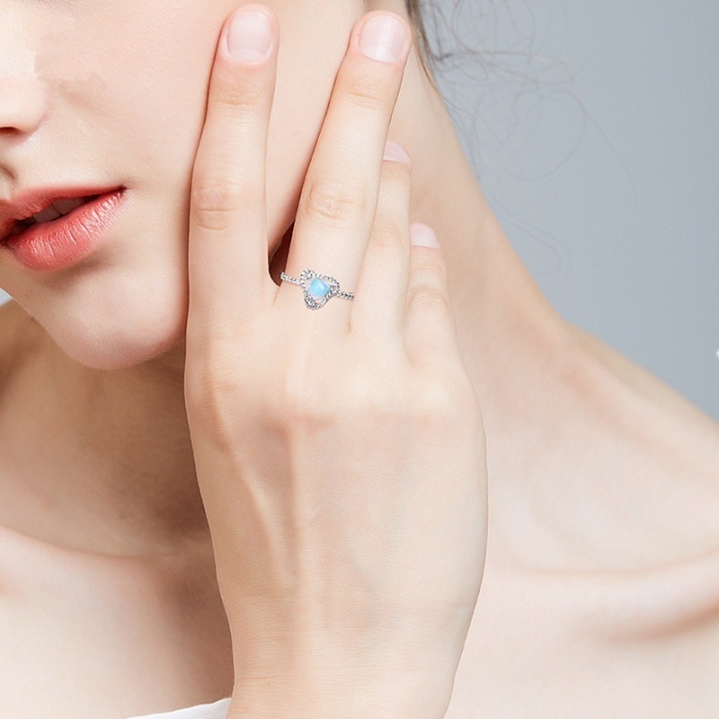 New European and American fashion women's ring Opal diamond heart-shaped ring