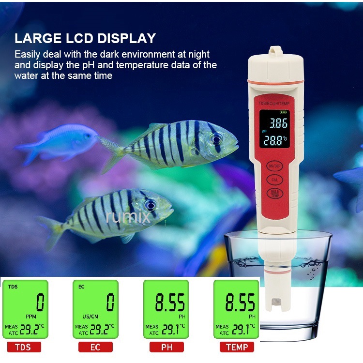 PH TDS EC Temperature Meter EZ9908 Tester ATC EZ-9908 Temp Suhu Hydrophonic Hidroponik EZ 9908 Hidrophonik 4in1