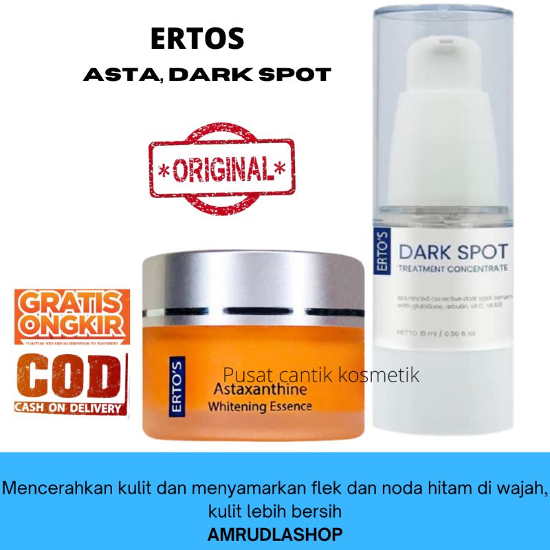 Ertos Paket 2 in 1 Penghilang Flek hitam  Kusam dan Noda Hitam (Astaxanthine/krim pagi, Dark Spot/se