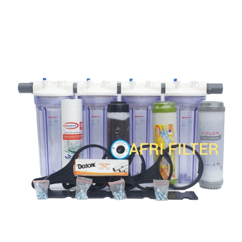 Paket NANO 4 Filter Air zat Besi siap Pakai (Clear 10&quot; drat 3/4&quot; SPGR)